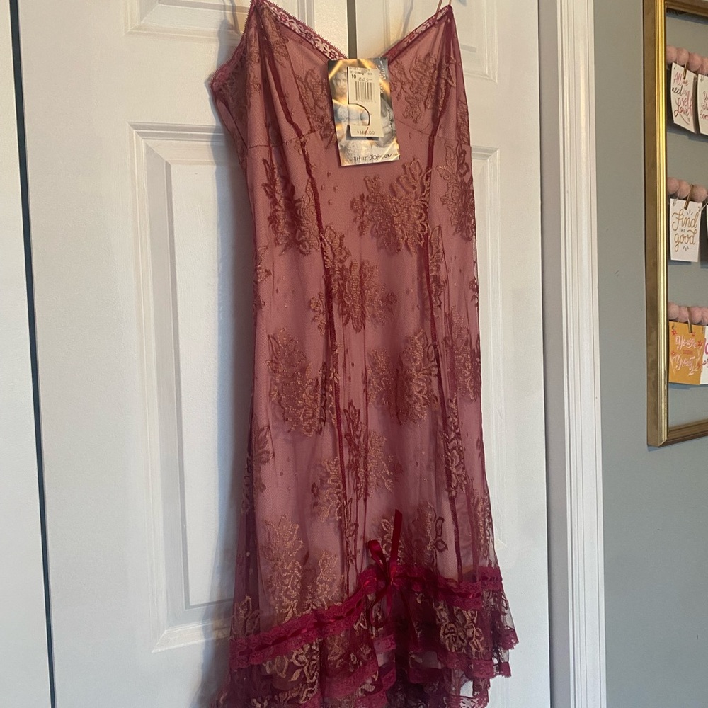 Betsey Johnson NWT Vintage 90’s rose lace slip dress. Size 10
